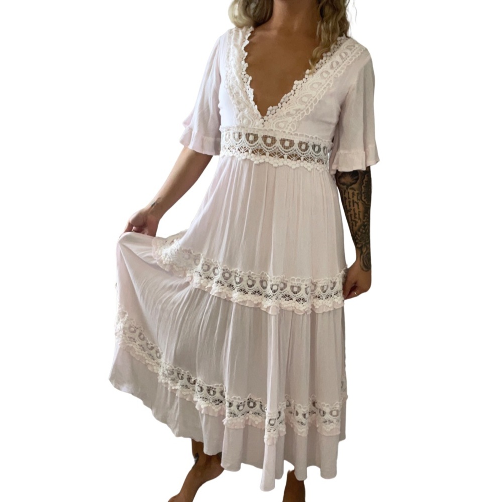 Selfie Leslie Baby Pink Flowy Boho Dress Size Sm